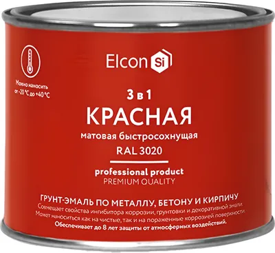 Грунт-эмаль Elcon По ржавчине 3в1 (400г, матовый красный)