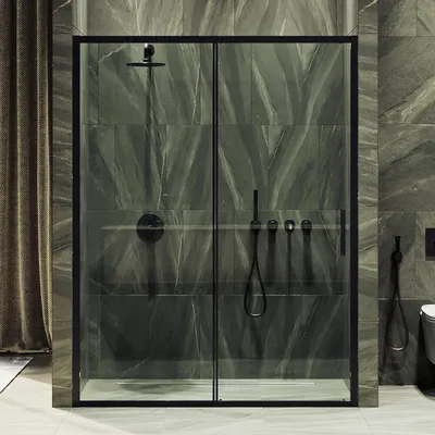 Душевая дверь MaybahGlass 195x185 / MGD-2104-6 (бесцветное стекло/черный)