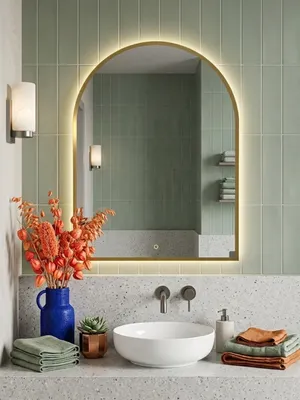 Зеркало Emze 60x80 / LED.UV.ARC.60.80.AUR (золотой с УФ-окантовкой и подсветкой)