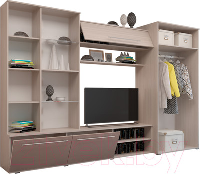 Стенка Горизонт Мебель Монако (МДФ, ясень шимо светлый/какао перламутр глянец)