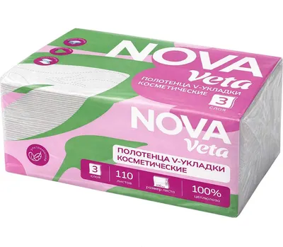 Бумажные полотенца NOVA Veta Косметические трехсл. V-укладки, 100% целлюлоза (110листов, 152х200)