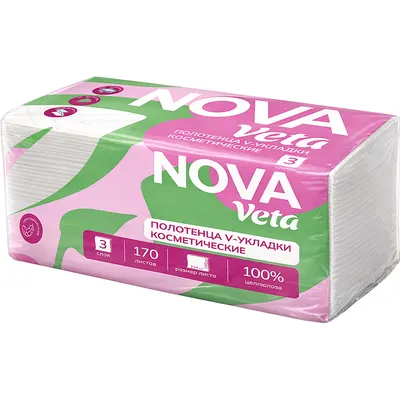 Бумажные полотенца NOVA Veta Косметические трехсл. V-укладки, 100% целлюлоза (170листов, 224х200)