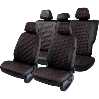 Комплект чехлов для сидений PSV Статус Hyundai Solaris I/Kia Rio III 2010-2017 г / 139102 (черный/отстрочка красная)