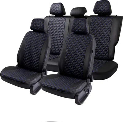Комплект чехлов для сидений PSV Статус Hyundai Solaris I/Kia Rio III 2010-2017 г / 139103 (черный/отстрочка синяя)