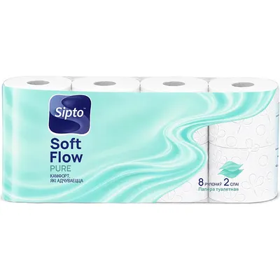 Туалетная бумага Sipto Soft Flow Pure 2-х слойная (8рул)