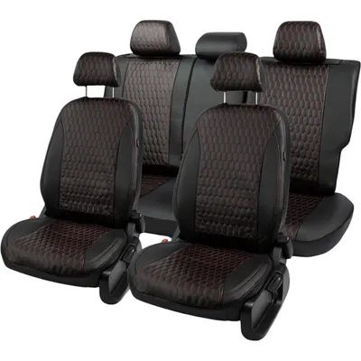 Комплект чехлов для сидений PSV Статус VW Polo V 2009-2020 г / 139349 (черный/отстрочка красная)