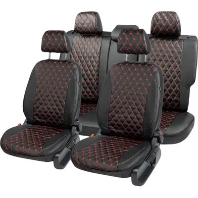 Комплект чехлов для сидений PSV Статус VW Polo V 2009-2020 г / 139352 (черный/отстрочка красная)