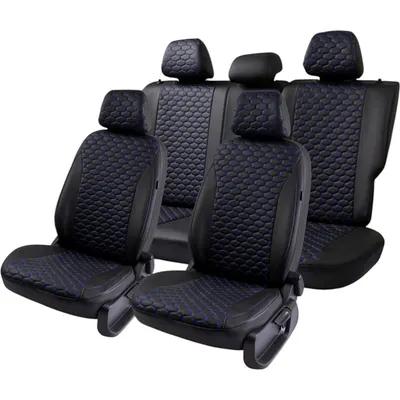 Комплект чехлов для сидений PSV Статус VW Polo V 2009-2020 г / 138837 (черный/отстрочка синяя)