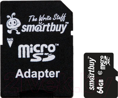 Карта памяти SmartBuy microSDHC (Class 10) 64GB + SD-адаптер (SB64GBSDCL10-01)