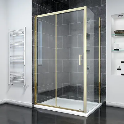 Душевой уголок Veconi RV-055G 140x70x195 / RV055G-14070-01-C8 (стекло прозрачное/брашированное золото)