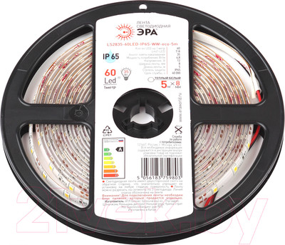 Светодиодная лента ЭРА LS2835-60LED-IP65-WW-eco-5m / Б0035592