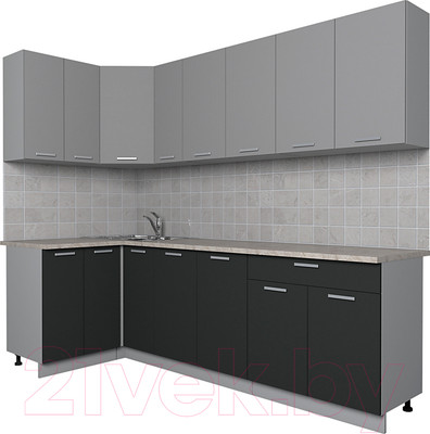 Кухонный гарнитур Интерлиния Мила Лайт 1.2x2.5 (серебро/антрацит/опал светлый)