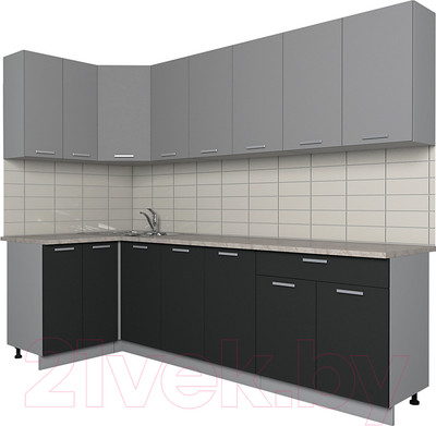 Кухонный гарнитур Интерлиния Мила Лайт 1.2x2.6 (серебро/антрацит/опал светлый)