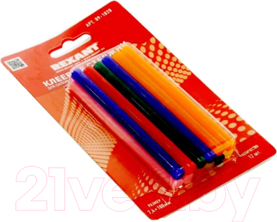 Клеевые стержни Rexant 09-1020 (12шт, цветной)