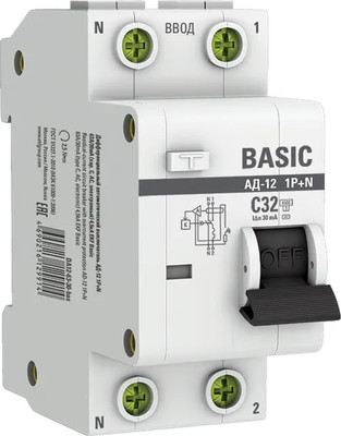 Дифференциальный автомат EKF Basic АД-12 1P+N 32А 30мА АС C / DA12-32-30-bas