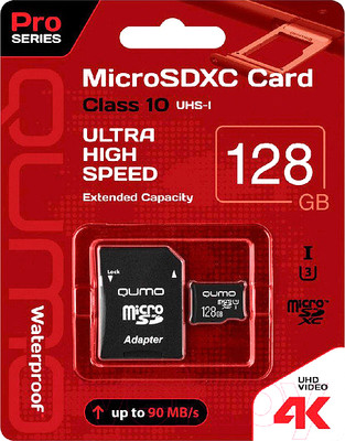 Карта памяти Qumo microSDXC (Class 10) 128GB (QM128GMICSDXC10U3)
