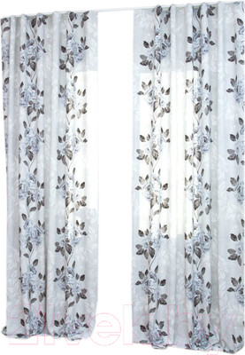 Комплект штор Delfa СШД-050 Flowers/21 (160x250, серые цветы)