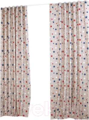 Комплект штор Delfa СШД-050 Sky Loneta (160x270, красные звезды/rojo)