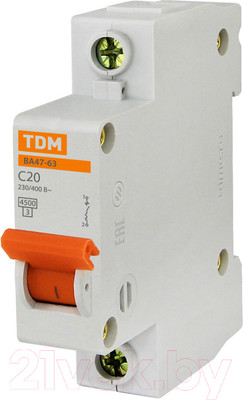 Выключатель автоматический TDM ВА 47-63 1Р 20А (C) 4.5кА / SQ0218-0004