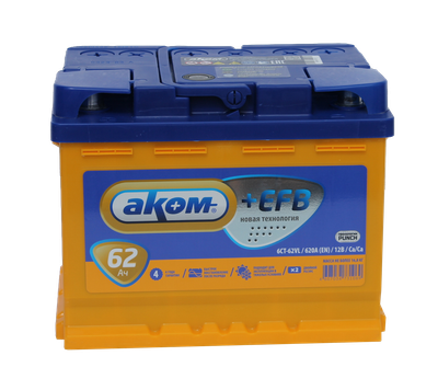 Автомобильный аккумулятор AKOM 6СТ-62 Рус+EFB (62 А/ч)