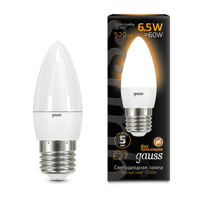 Лампа Gauss Candle E27 6.5W 2700К/3000K / 103102107