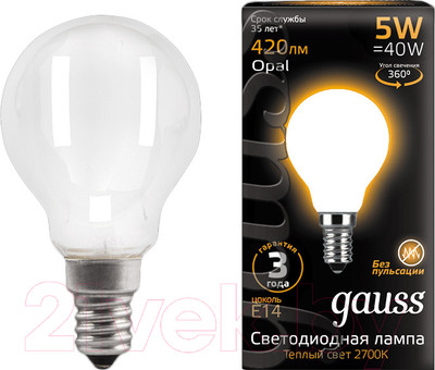 Лампа Gauss Filament Globe E14 5W 2700K / 105201105 (Opal/Milky)