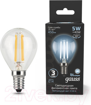 Лампа Gauss Filament Globe E14 5W 4100K / 105801205
