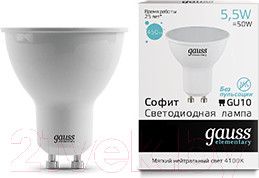 Лампа Gauss Elementary GU10 5.5W 4100К / 13626