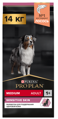 Сухой корм для собак Pro Plan Adult Medium Sensitive Skin с лососем и рисом (14кг)