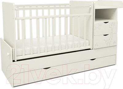 Детская кровать-трансформер СКВ Жираф / 550031 / 550041 (белый)