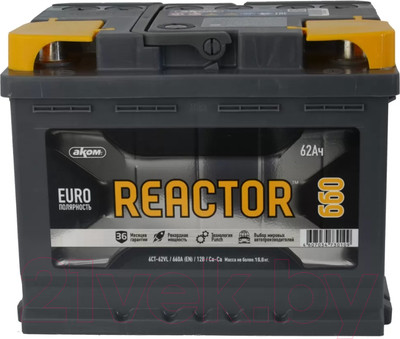 Автомобильный аккумулятор AKOM Реактор 6СТ-62 Евро / 562020009 (62 А/ч)