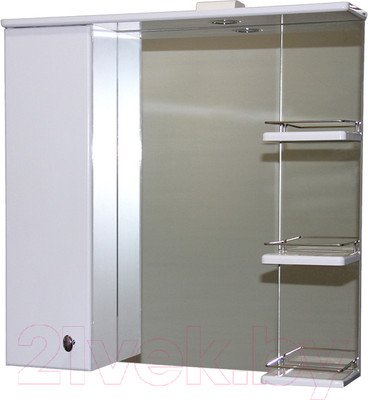 Шкаф с зеркалом для ванной СанитаМебель Камелия-12.75 Д2 (левый, белый)