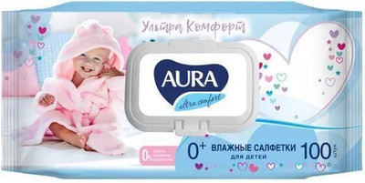 Влажные салфетки детские Aura Ultra Comfort с экстрактом алоэ и витамином Е (100шт)