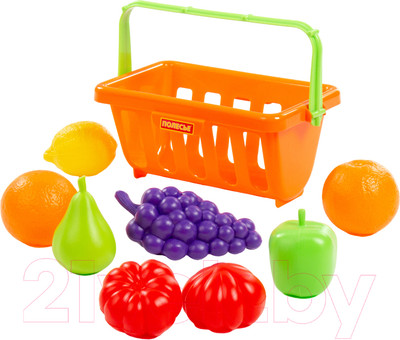 Корзина игрушечная Полесье Набор продуктов с корзинкой №2 / 46963 (9эл, в сеточке)