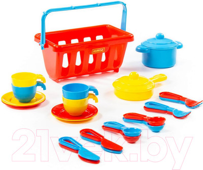 Набор игрушечной посуды Полесье TOP chef на 4 персоны с корзинкой №2 / 42651 (в сеточке)