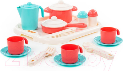 Набор игрушечной посуды Полесье Настенька с подносом на 3 персоны / 3957