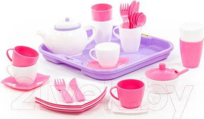 Набор игрушечной посуды Полесье Алиса на 4 персоны с подносом / 58973 (35эл)