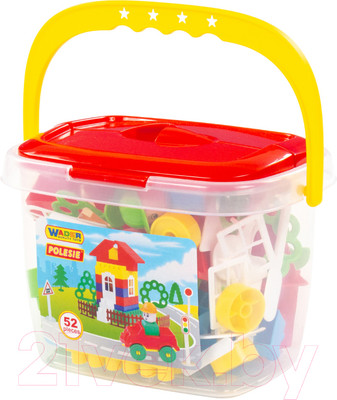 Конструктор Полесье Строитель / 41234 (52эл, в ведерке)