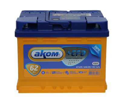 Автомобильный аккумулятор AKOM 6СТ-62 Евро+EFB (62 А/ч)