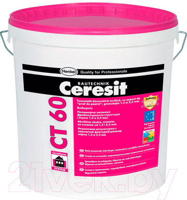 Штукатурка готовая декоративная Ceresit CT 60 Фактура "камешковая" 1.5мм (25кг, акриловая)