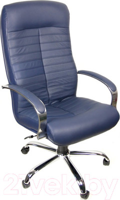Кресло офисное Деловая обстановка Консул Хром кожа люкс (синий)