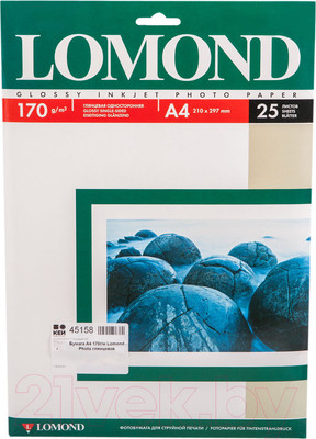 Фотобумага Lomond А4, 170 г/м, 25 л. / 0102143 (глянцевая)