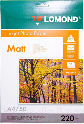 Фотобумага Lomond А4, 220 г/м, 50 л. / 0102144 (матовая)