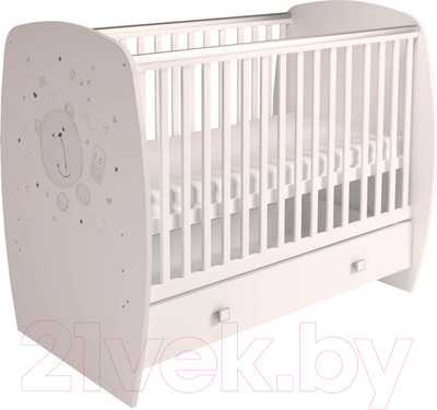 Детская кроватка Polini Kids French 710 Teddy с ящиком (белый)