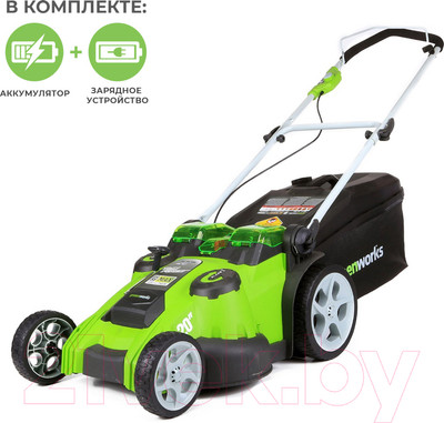 Газонокосилка аккумуляторная Greenworks G40LM49DB TwinForce 40V 49см / 2500207VB (c АКБ 4Ач и ЗУ)