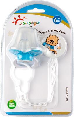 Пустышка Sun Delight Силиконовая с булавкой / 31076 (голубой с мишкой)