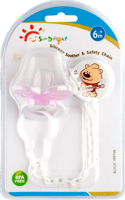 Пустышка Sun Delight Силиконовая с булавкой / 31076 (розовый с мишкой)