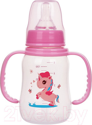 Бутылочка для кормления Sun Delight Со съемными подвижными ручками / 31159 (130мл, розовый)