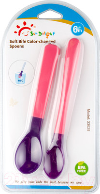 Набор посуды для кормления Sun Delight 33025 меняющая цвет (розовый)