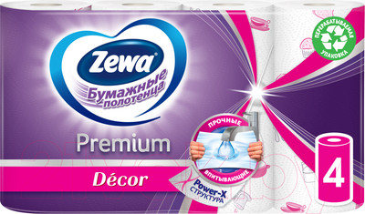 Бумажные полотенца Zewa Премиум Декор 2-слойные (1x4рул)